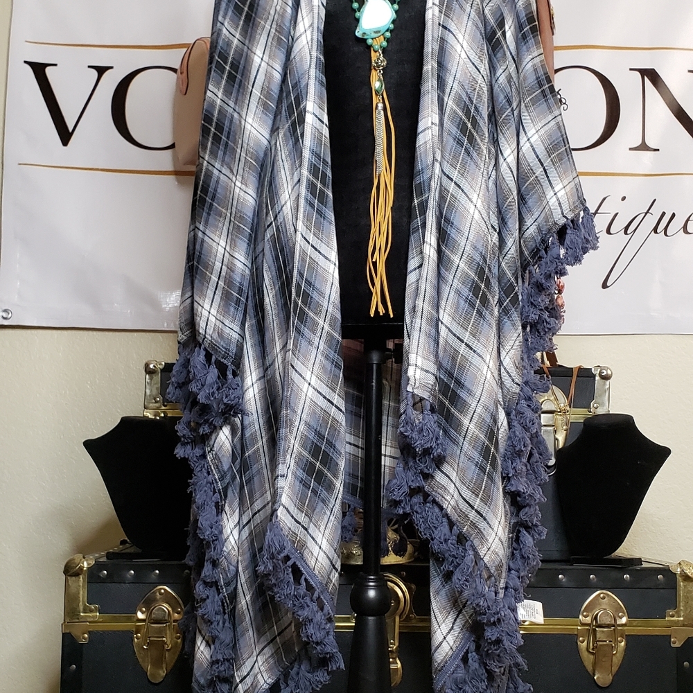 plaid boho poncho
